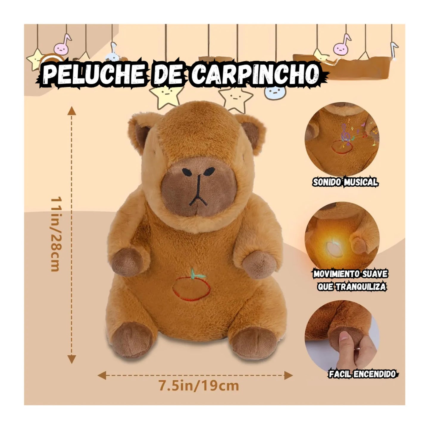 PELUCHE CAPIBARA: RESPIRACIÓN - MÚSICA - LUZ LED ✨ 3 EN 1 - ENVÍO GRATIS 🚚