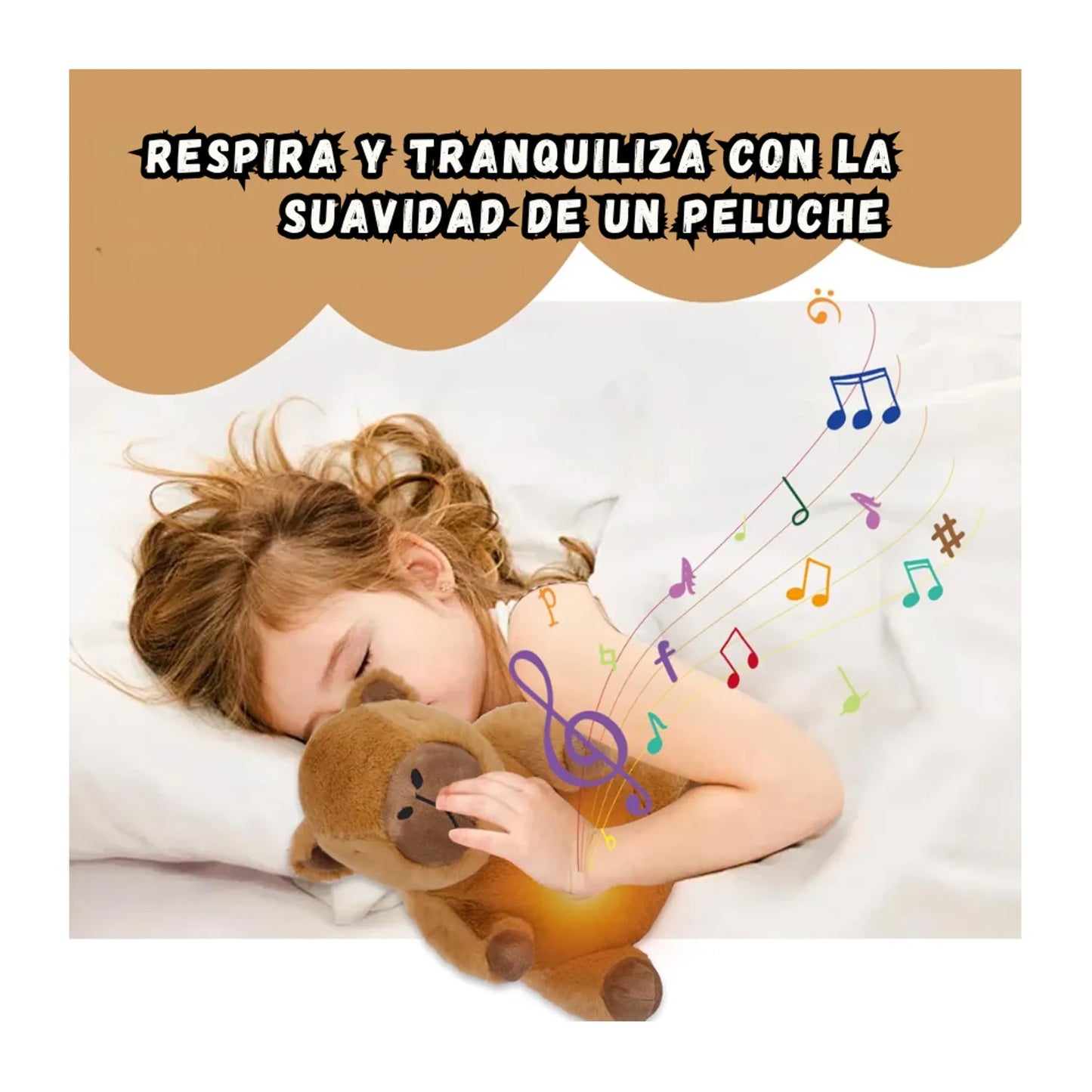 PELUCHE CAPIBARA: RESPIRACIÓN - MÚSICA - LUZ LED ✨ 3 EN 1 - ENVÍO GRATIS 🚚